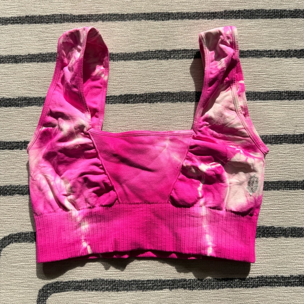 Free People Movement Good Karma Pink Tie Dye Sports Bra Size Medium - Picture 5 of 7